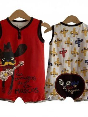 Mariachi Viva La Fiesta Guitar Cactus Sleeveless Romper Size 18 M